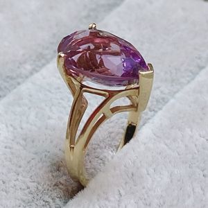 10k 10KT Pear Shaped Amethyst Gold Ring Sz 5.75